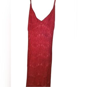 🥂 SEXY Forever 21 Red Lace Maxi Spaghetti Straps Low Back Zip Lined FORMAL Med.